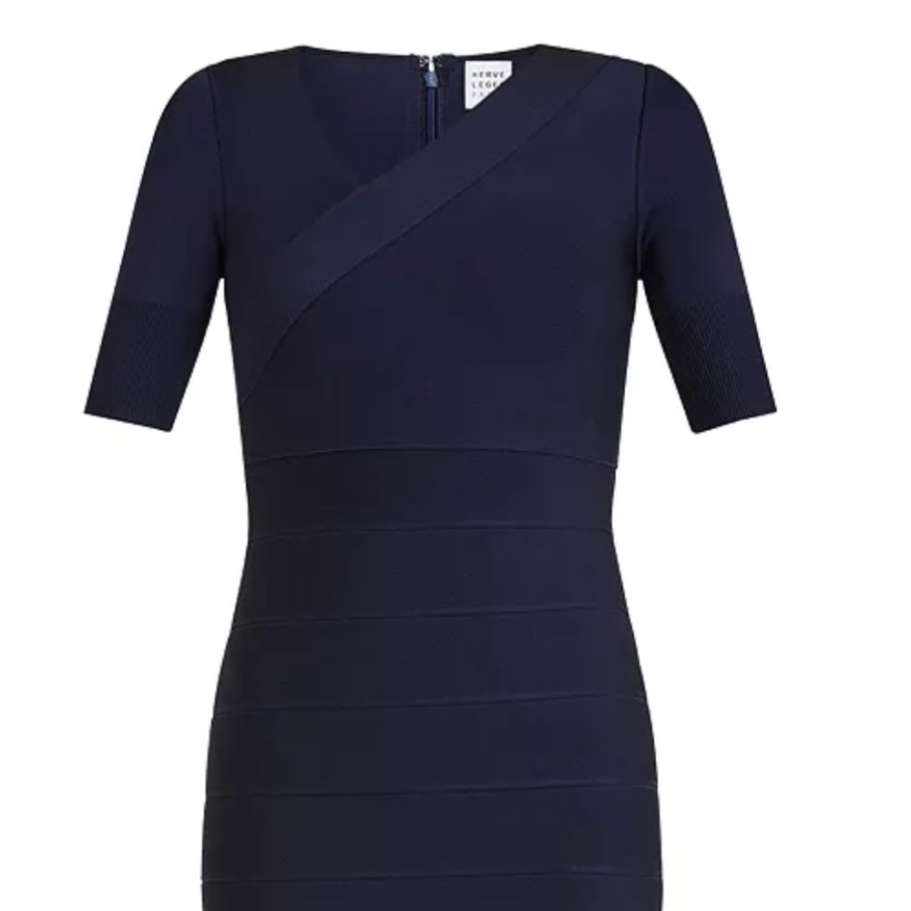 HERVE LEGER ICO8369129 Icon Asymmetric V Neck Dress NWT - Picture 6 of 8